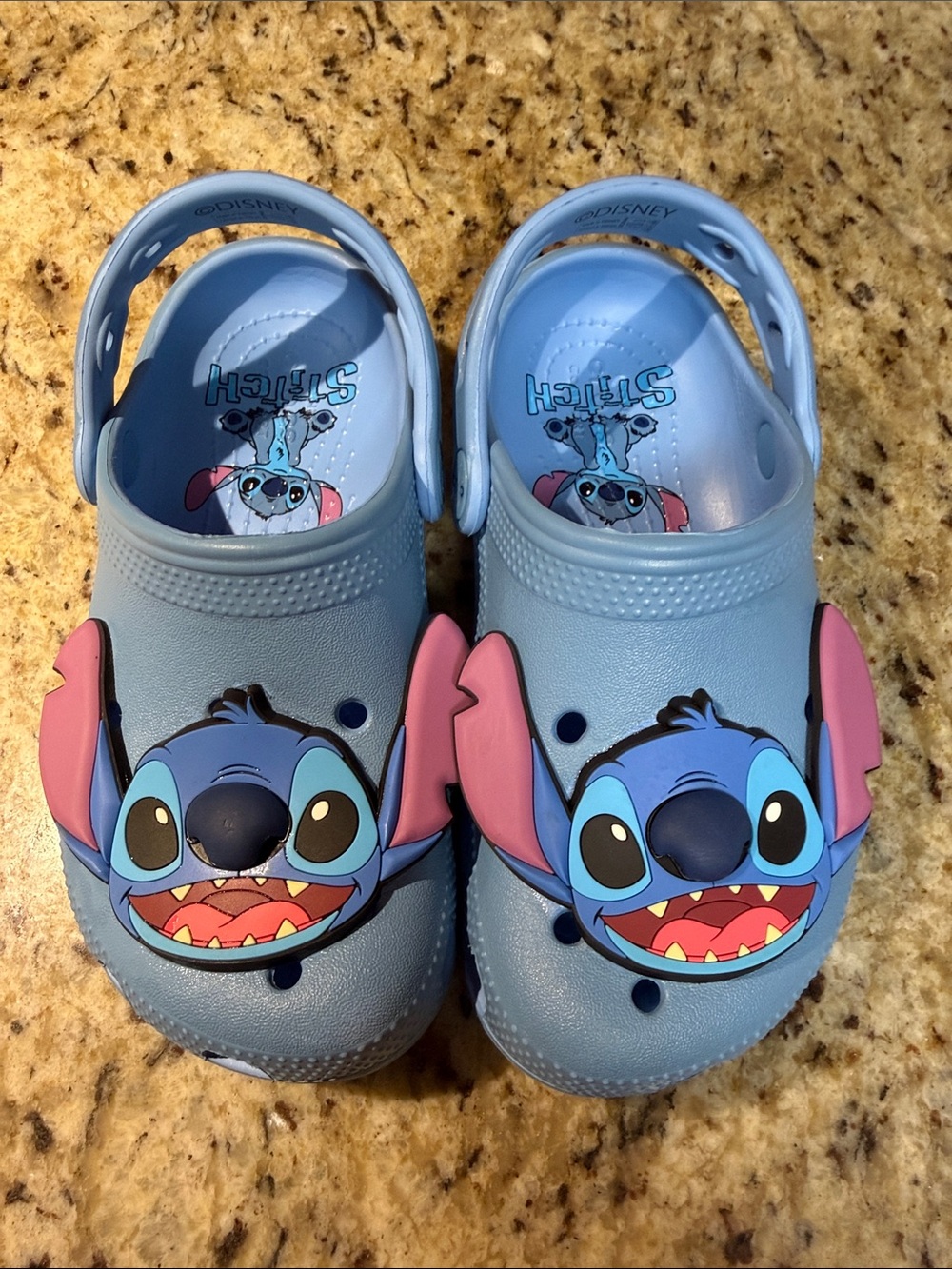 Disney Light Blue Stitch Kids' Crocs Sandals with Pink Ear Accents